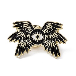 Black Wing with Horse Eye Enamel Pin, Light Gold Alloy Brooch for Backpack Clothes, Black, 19x30x2mm, Pin: 1.2mm