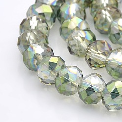 Clear Half Rainbow Plated Faceted Rondelle Glass Beads Strands, Clear, 8x6mm, Hole: 1mm, about 65pcs/strand, 16 inch