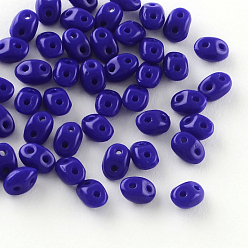 Medium Blue 2-Hole Seed Beads, Czech Glass Beads, Medium Blue, 5x3.5x3mm, Hole: 0.5mm, about 650pcs/bag
