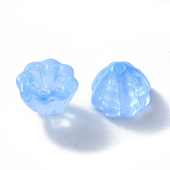 Bleu Bleuet Cuisson transparente perles de verre peintes, jade d'imitation, pod lotus, bleuet, 11x10.5x8mm, Trou: 1mm