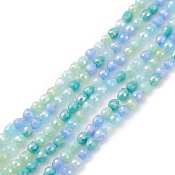 Pale Turquoise Gradient Color Electroplate Glass Bead Strands, AB Color Plated, Faceted, Teardrop, Pale Turquoise, 4.6x4mm, Hole: 1mm, about 99~101pcs/strand, 18.19~18.5 inch(46.2~47cm)