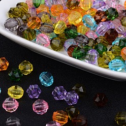 Mixed Color Transparent Acrylic Beads, Faceted Round, Mixed Color, about 8mm long, 8.5mm wide, 7mm thick, hole: 1.5mm, about 1650pcs/500g