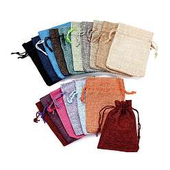 Mixed Color Polyester Imitation Burlap Packing Pouches Drawstring Bags, for Christmas, Wedding Party and DIY Craft Packing, Mixed Color, 18x13cm