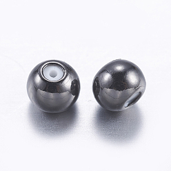 Bronze Perles en laiton, avec caoutchouc à l'intérieur, perles de curseur, perles de bouchage, ronde, gris anthracite, 4x3mm, trou en caoutchouc: 0.9 mm