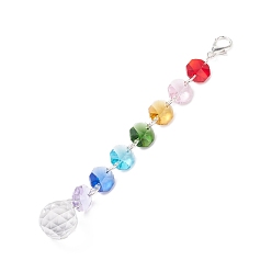 Round Electroplate Octagon Glass Beaded Pendant Decorations, Suncatchers, Rainbow Maker, with Alloy Lobster Claw Clasps, Clear Faceted Glass Pendants, Round Pattern, 175mm, Pendant: 23.5x21mm