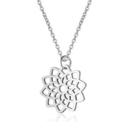 Stainless Steel Color 201 Stainless Steel Pendants Necklaces, with Cable Chains, Flower, Stainless Steel Color, 16.3 inch(40cm), 1mm