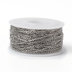 Couleur Acier Inoxydable 304 chaînes de câbles en acier inoxydable, chaînes de coupe de diamant, soudé, facette, avec bobine, ovale, couleur inox, 2x1.4x0.4mm, environ 65.61 pieds (20 m)/rouleau