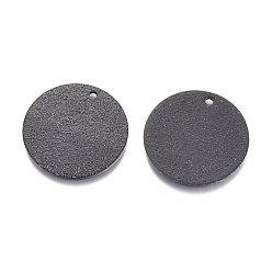Electrophoresis Black 304 Stainless Steel Pendants, Textured, Flat Round, Electrophoresis Black, 20x1mm, Hole: 1.4mm