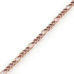 Red Copper Iron Figaro Chains, with Spool, Soldered, Red Copper, 5.3x2.6x0.6mm, about 328.08 Feet(100m)/roll