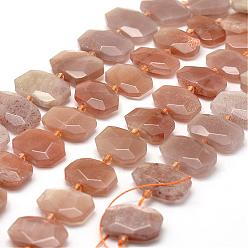 Sunstone Natural Sunstone Beads Strands, Faceted, Rectangle, 15~20x20~26x6~8mm, Hole: 2mm, about 17~20pcs/strand, 14.9 inch(38cm)