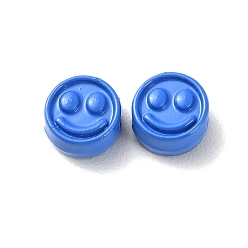 Royal Blue Spray Painted Alloy Beads, Flat Round with Smiling Face, Royal Blue, 7.5x4mm, Hole: 2mm