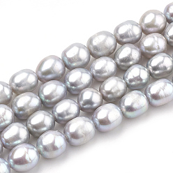 Light Grey Natural Cultured Freshwater Pearl Beads Strands, Dyed, Potato, Light Grey, 7~8x6~7mm, Hole: 1mm, about 44~46pcs/strand, 13.78 inch(35cm)