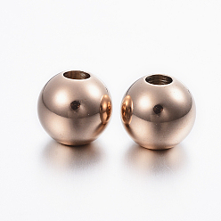 Rose Gold Ion Plating(IP) 304 Stainless Steel Beads, Large Hole Beads, Round, Rose Gold, 12x11mm, Hole: 4mm