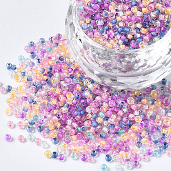 Colorful Glass Seed Beads, Round Hole, Transparent Inside Colours Rainbow Beads, Round, Colorful, 2~2.5x1.5~2mm, Hole: 0.8mm, about 450g/pound