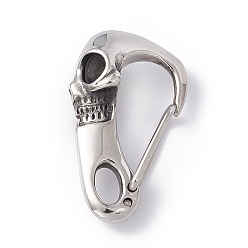 Stainless Steel Color 304 Stainless Steel Push Gate Snap Keychain Clasps, Skull, Stainless Steel Color, 45x26x13.5mm, Hole: 5x9mm