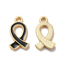 Black Alloy Enamel Pendants, Golden, Awareness Ribbon Charm, Black, 17x10x2mm, Hole: 1.6mm