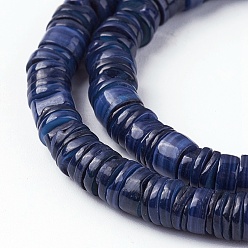 Bleu De Prusse Chapelets de perles de coquillage, teint, disque, null, 4.9~6x0.4~6mm, Trou: 1.4mm, environ 15.94 pouces ~ 16.14 pouces (40.5~41 cm)