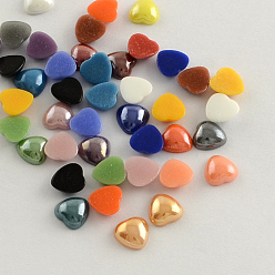 Color mezclado Cabuchones de cristal opaco chapado perlado, corazón, color mezclado, 11~12x11~12x4.5 mm