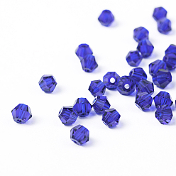 Королевский синий Стеклянные бсуины, имитация кристалла, прозрачный, граненые, двухконусные, королевский синий, 4x3.5 мм, отверстия: 1 о mm 720 шт / мешок