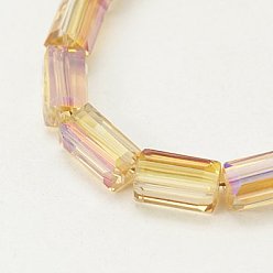 Orange Electroplate Glass Beads, Full Rainbow Plated, Faceted, Cuboid, Orange, 8x4x4mm, Hole: 1mm