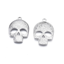 Stainless Steel Color 201 Stainless Steel Pendants, Skull, Stainless Steel Color, 30x21.5x3mm, Hole: 2mm