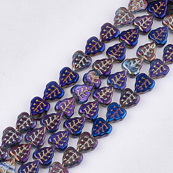 Slate Blue Electroplate Glass Beads Strands, Leaf, Slate Blue, 12x10.5x4.5mm, Hole: 0.8mm, about 54pcs/strand, 25.5 inch