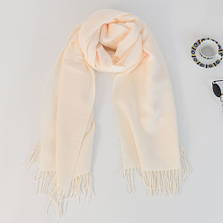 Античный Белый Женский длинный клетчатый шарф из полиэстера с имитацией кашемира и кисточками, зима/осень теплые большие мягкие шали в шотландскую клетку, старинный белый, 2000x650 мм