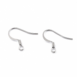 Platinum Brass Earring Hooks, Ear Wire, with Horizontal Loop, Platinum, 16~18x16~18x1.5mm, Hole: 2mm, 20 Gauge, Pin: 0.8mm