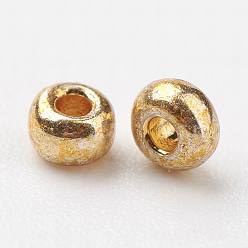 Verge D'or 8/0 grader des perles de rocaille en verre rondes, teint, verge d'or, 3x2mm, Trou: 1mm, environ 10000 pcs / livre