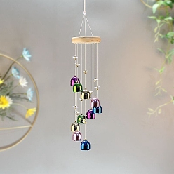 Colorful Alloy Bell Wind Chimes, with Wood Board, Hanging Ornaments, Colorful, 480mm