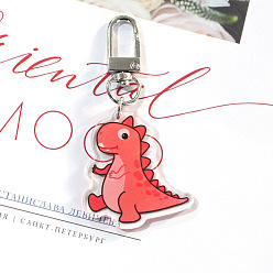 Tomato Cute Acrylic Dinosaur Pendant Keychain, with Metal Clasps, for Car Key Bag Gift Keyring, Tomato, 3~4cm