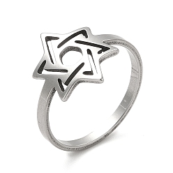 Нержавеющая Сталь Цвет 201 палец кольца из нержавеющей стали, выдалбливают кольца звезды для женщин, цвет нержавеющей стали, размер США 7 1/4 (17.5 мм), звезды: 15x11 mm