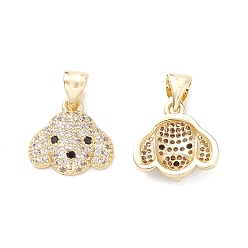 Real 18K Gold Plated Brass Micro Pave Cubic Zirconia Charms, Dog Head Charm, Real 18K Gold Plated, 12.5x13x3mm, Hole: 4.4x3.3mm