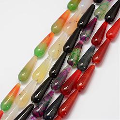 Mixed Color Natural Agate Bead Strands, teardrop, Dyed, Mixed Color, 30x10mm, Hole: 2mm, about 13pcs/strand, 15.43 inch