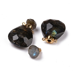 Labradorite Teardrop Natural Labradorite Perfume Bottle Pendants, with 304 Stainless Steel Findings, Faceted, Golden, 26~26.5x17x8~8.5mm, Hole: 1.4mm, Capacity: about 2ml(0.06 fl. oz)