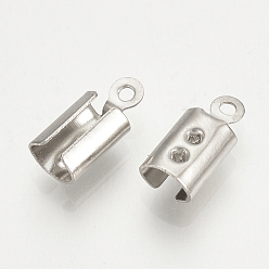 Stainless Steel Color 304 Stainless Steel Folding Crimp Ends, Fold Over Crimp Cord Ends, Stainless Steel Color, 10x4.5x3mm, Hole: 1mm, Inner Diameter: 3.6mm