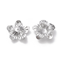 Stainless Steel Color 304 Stainless Steel Bead Caps, 5-Petal, Flower, Stainless Steel Color, 20x20x4mm, Hole: 1.5mm