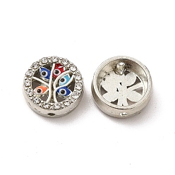 Colorful Alloy Enamel Beads, with Rhinestone, Flat Round with Evil Eye, Platinum, Colorful, 12x5mm, Hole: 1.5mm