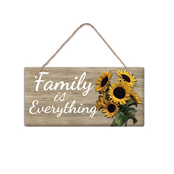 Flower PVC Plastic Hanging Wall Decorations, with Jute Twine, Rectangle, Colorful, Sunflower Pattern, 15x30x0.5cm