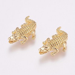 Golden Brass Beads, Crocodile/Alligator, Golden, 24x17x6mm, Hole: 1.5mm