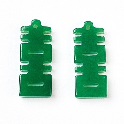 Vert Pendentifs symbole chinois en jade blanc naturel, teint, caractère chinois, verte, 24x10x3~3.5mm, Trou: 1mm