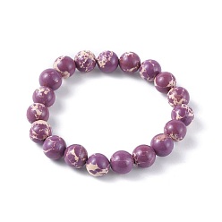 Imperial Jasper Synthetic Regalite Bead Stretch Bracelets, Round, Dyed, Old Rose, 2 inch~2-3/8 inch(5~6cm), Bead: 5.8~6.8mm