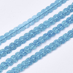 Deep Sky Blue Ornament Accessories Plastic Paillette Bead Strands, with Glitter Powder, Sequins Trim, Flat Round, Deep Sky Blue, 6x0.3mm, Hole: 1.2mm, about 100yards/roll