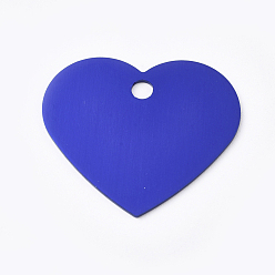Bleu Royal Pendentifs en aluminium, étiquettes vierges, cœur, bleu royal, 33x37.5x1mm, Trou: 3.5mm