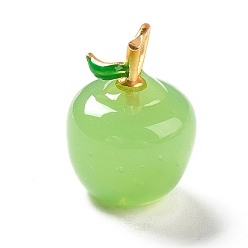 Light Green Handmade Lampwork Pendants, with Brass Findings, Cadmium Free & Lead Free, Matte Gold Color, Apple, Light Green, 18x13mm, Hole: 4x2.2mm