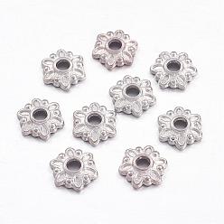 Platinum Tibetan Style Caps, Cadmium Free & Lead Free, Flower, Platinum, 7x7x2mm, Hole: 1.5mm