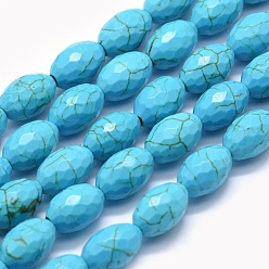 Synthetic Turquoise Synthetic Turquoise Beads Strands, Rice, Faceted, 12x8mm, Hole: 1.2mm, about 32pcs/strand, 15.15 inch(38.5cm)