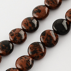 Dark Red Natural Mahogany Obsidian Stone Bead Strands, Lentil, Dark Red, 10x5mm, Hole: 1mm, about 40pcs/strand, 15.7 inch