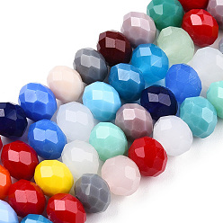 Couleur Mélangete Chapelets de perles en verre, facette, abaque, couleur mixte, 8x6mm, Trou: 1.5mm, Environ 66 pcs/chapelet, 16.26 pouces ~ 16.93 pouces (41.3 cm)