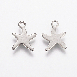 Stainless Steel Color 201 Stainless Steel Charms, Starfish/Sea Stars, Stainless Steel Color, 11.5x9x0.8mm, Hole: 1mm